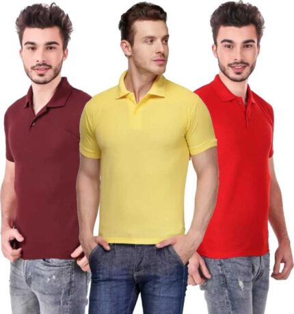 Men's Polo Neck Short Sleeve Casual Tshirt Combo of Red, Maroon, Yellow colors (Pack of 3)