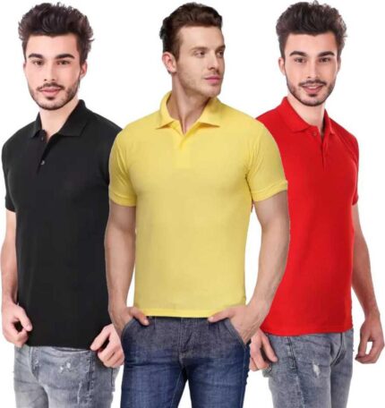 Men's Polo Neck Short Sleeve Casual Tshirt Combo of Red, Black, Yellow colors (Pack of 3)
