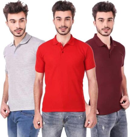 Men's Polo Neck Short Sleeve Casual Tshirt Combo of Red, Maroon, Grey colors (Pack of 3)