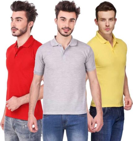 Men's Polo Neck Short Sleeve Casual Tshirt Combo of Red, Grey, Yellow colors (Pack of 3)